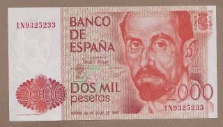 Spain: 2000 Pesetas Banknote,  (unc),  P - 159,  23.  10.  1980,