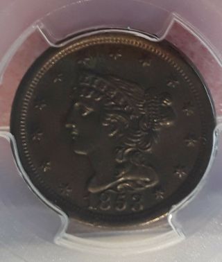 1853 Half Cent Pcgs Au55