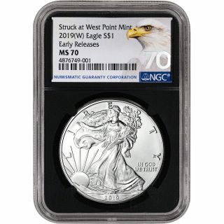 2019 - (w) American Silver Eagle - Ngc Ms70 - Early Releases - Grade 70 - Black