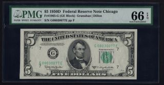 Fr.  1965 - G $5 1950d Federal Reserve Note Chicago Pmg Gem Uncirculated 66