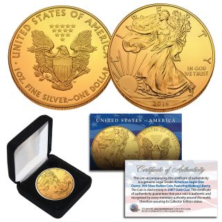 2016 1 Oz.  999 Silver American Eagle U.  S.  Coin - Full 24kt Gold Gilded