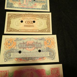 Set Of 4 Canceled Bank Notes By British Soldiers In World War 2.  Very Rare.