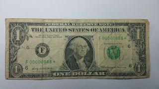 1969 $1 Dollar Bill With Fancy Very Low Repeat Star Serial Number 888