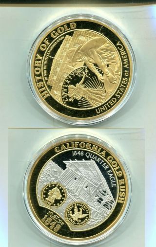 California Gold Rush 2014 70 Mm Gold Plated Proof Medal 4382m