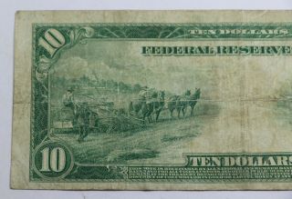 1914 Federal Reserve Note Ten Dollar $10 2 - B C FR 908 Burke - Adoo Horse Blanket 5