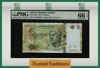Tt Pk 95a 2013 Tunisia - Banque Centrale 5 Dinars Pmg 66 Epq Gem Uncirculated