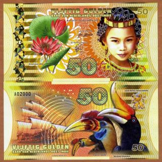 Netherlands East Indies (indonesia),  50 Gulden,  2016 Polymer,  Unc Girl