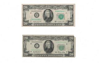 (2) $20 Twenty Dollar Star Notes – 1950 A & C Pair Star Notes Ultra Rare Wow