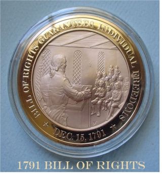 1791 U.  S.  Bill Of Rights Individual Freedoms Franklin Solid Bronze Uncirculated