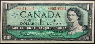 1954 Bank Of Canada $1 One Dollar Bill - Replacement Note D/o Prefix