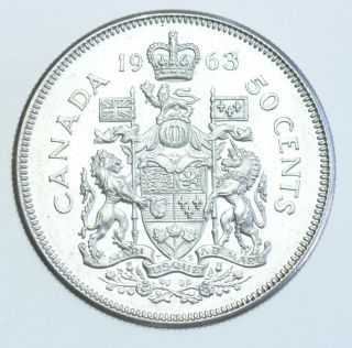 Canada Elizabeth Ii 50 Cents,  1963 Silver Coin Bu