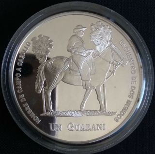 Paraguay 2000 Iberoamericana Man & His Horse Silver Coin,  Encapsulated,  Scarce