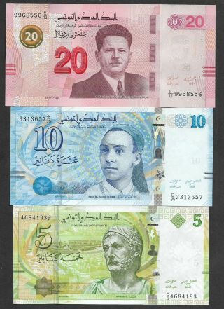 Set Tunisia 5 10 20 Dinars 2013 2017 Unc