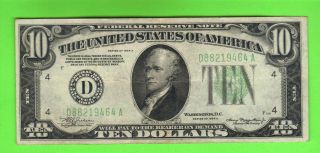 $10 1934a Pretty Cleveland Oh Ten Dollar Us Federal Reserve Note Hamilton Bill