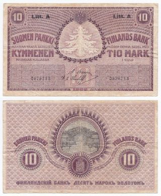 Finland,  10 Markkaa 1909 (1918),  Pick 25,  F,  Litt.  A