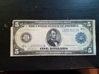 1914 $5 Five Dollars Frn Federal Reserve Note San Francisco,  Ca