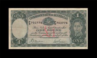 1939 Australia Kgvi 1 Pound Sheehan & Mcfarlane " Rare " ( (vf))