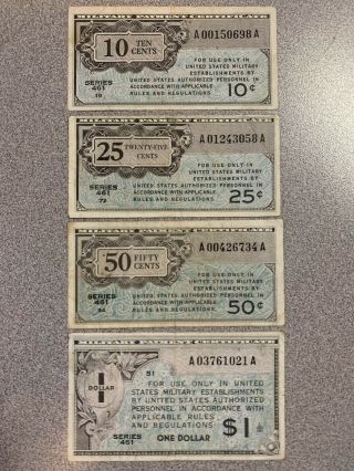 Military Payment Certificate Series 461 10 Cents,  25 Cents,  50 Cents,  $1