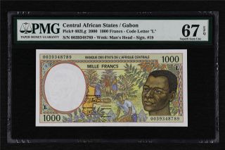 2000 Central African States / Gabon 1000 Francs Pick 402lg Pmg 67 Epq Gem Unc