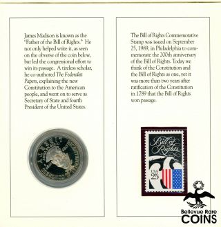 1993 Bill of Rights Commemorative Coin & Stamp Set (ASW 0.  36 oz) 2