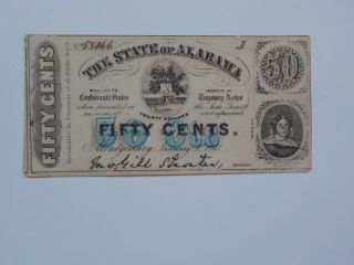 Civil War Confederate 1863 50 Cents Note Montgomery Alabama Paper Money Currency