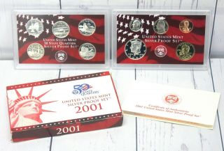 2001 - S United States Silver Proof 10 Coin Set W Box & San Francisco