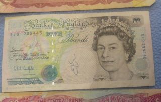 Bank of England Five Pound Note 1990,  $3 Bahamas Note 1974,  $2 Canada Note 1974 3