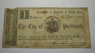 $1 1861 Portsmouth Virginia Va Obsolete Currency Bank Note Bill City Of Port