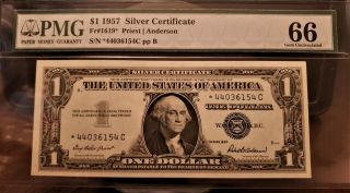 Fr - 1619 1957 $1 Star Note Silver Certificate - Pmg Gem 66 Priest / Anderson