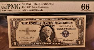 FR - 1619 1957 $1 STAR NOTE Silver Certificate - PMG GEM 66 Priest / Anderson 2