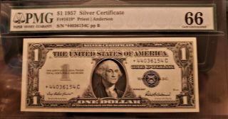 FR - 1619 1957 $1 STAR NOTE Silver Certificate - PMG GEM 66 Priest / Anderson 4