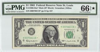 United States 1963 Fr.  1900 - Hm Pmg Gem Unc 66 Epq 1 Dollar St.  Louis Frn Star