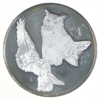 Sterling Silver - Great Horned Owls - 0.  925 Silver - 66.  9 Grams Round 869