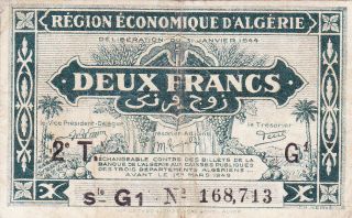2 Francs Fine Banknote From French Algeria 1944 Pick - 99
