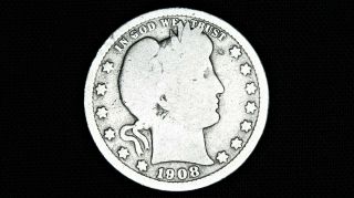 1908 O Barber Quarter - 90 Silver Old Us Coin,  Average Circulation