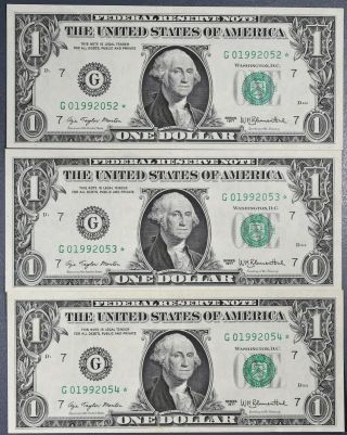 1977 $1 Dollar Federal Reserve Note Frn 3 Cu Crisp Star Consecutive S/n A1292