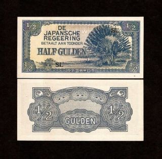 Netherlands Indies 1/2 Half Gulden 1942 Unc Indonesia Jim Japan Money War Note