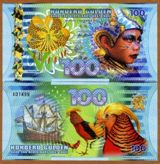 Netherlands East Indies (indonesia),  100 Gulden,  2016 Polymer,  Unc Boy