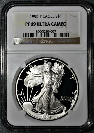 1995 - P 1oz Proof American Silver Eagle,  Certified By Ngc Pf69 Ultra Cameo,  Ej19