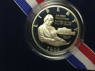 1993 - S Bill of Rights Commemorative Proof Silver Half Dollar James Madison NR 2