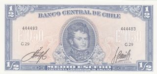 1/2 Escudo Unc Banknote From Chile 1962 Pick - 134a