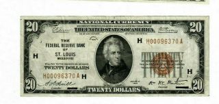 1929 $20.  00 St Louis Federal Reserve Bank National Currency