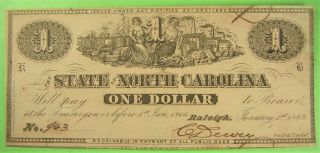 Confederate State Issue $1.  C - 133,  Uncirculated.  North Carolina