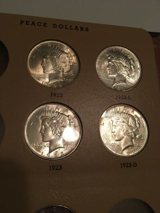 Silver Peace Dollar Album 7 Coins Dansco 1922 D 1923 1924 1925 1935 6