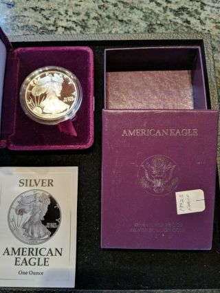 1992 S American Silver Eagle 1 Oz Silver Proof Coin,  Sleeve &