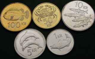 Iceland 1,  5,  10,  50,  100 Kronur 1999/2004/2005 - 5 Coins - 252 ¤