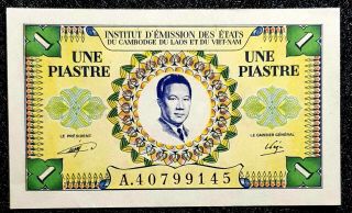 1951 Vietnam & Laos Une Piastre (1 Dong) Banknote " Rare " Unc (, 1 B/note) D6310