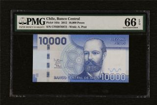 2012 Chile Banco Central 10000 Pesos Pick 164c Pmg 66 Epq Gem Unc