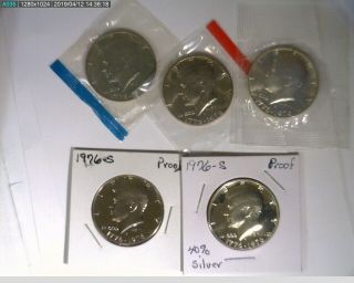 1976 P D S 50c Kennedy Half Dollars With Silver Unc In Cello And Proofs