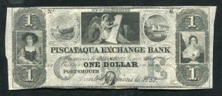1850 $1 The Piscataqua Exchange Bank Portsmouth,  Nh Obsolete Remainder